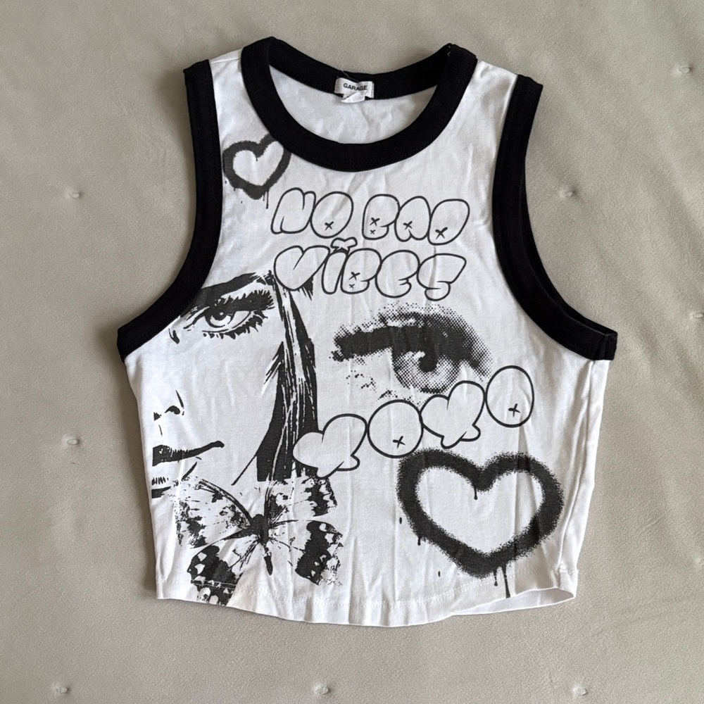 Garage Black and White Graphic Crop Top
